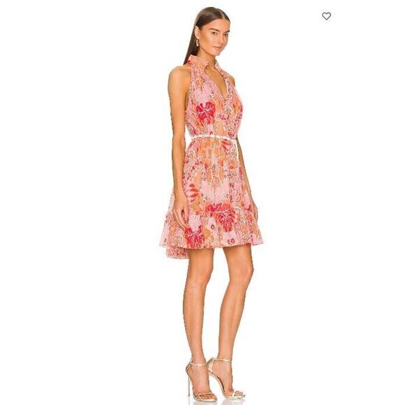 Zimmermann Sz 0 S Violet Short Halter Coral Multi Silk Dress - Picture 3 of 14